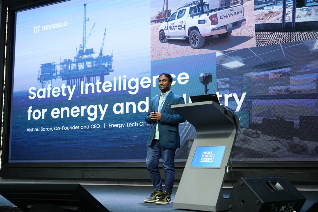 Vishnu Saran Udayagiri of Invigilo AI pitching for AI for Energy track at Energy Tech Challengers Asia 2026